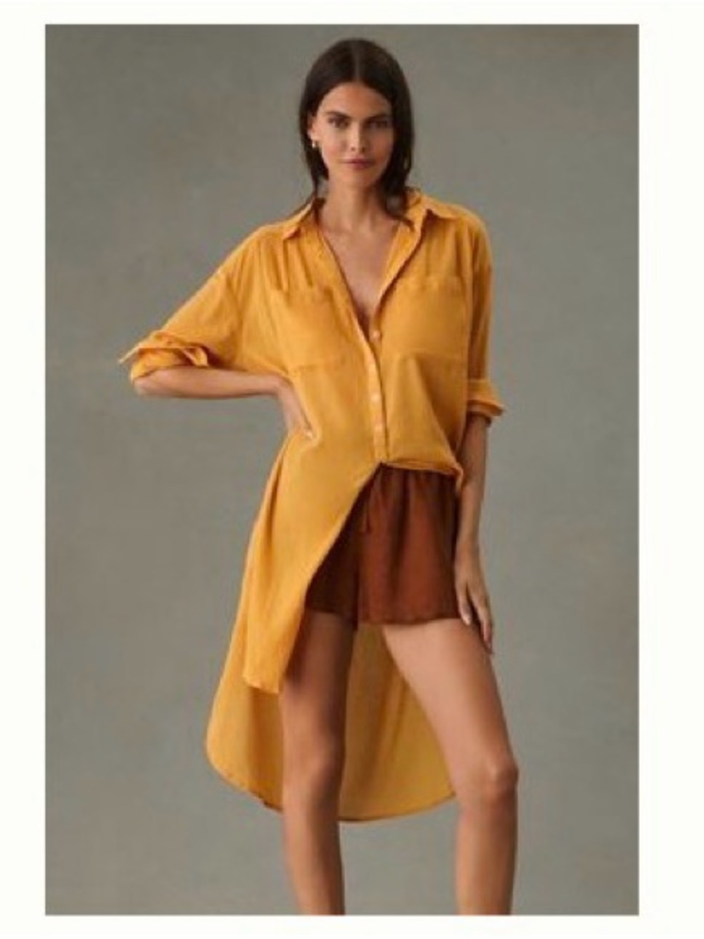 Anthropologie Mustard High-Low Shirt Skirt